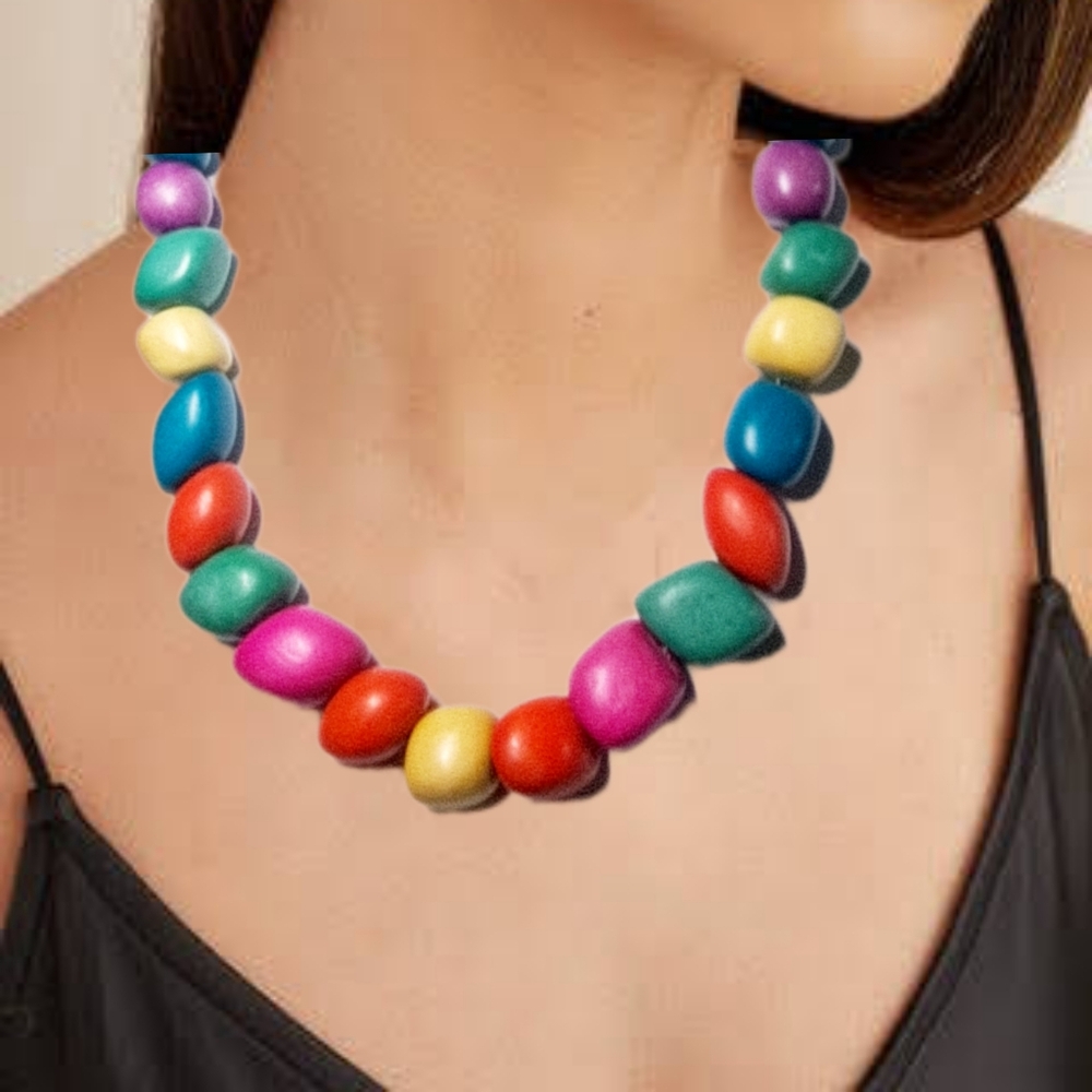 Colorful Wood Beads Handmade Necklace